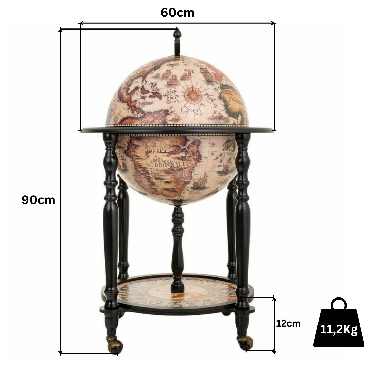 Barek na alkohol Globus Premium-Drewniany |Mobilny na kółkach | 90cm x 60cm