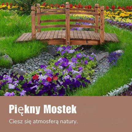 Drewniany mostek ogrodowy 150 cm | Stylowa kładka z drewna do ogrodu, dekoracyjna i funkcjonalna