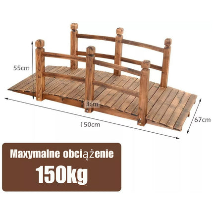 Drewniany mostek ogrodowy 150 cm | Stylowa kładka z drewna do ogrodu, dekoracyjna i funkcjonalna